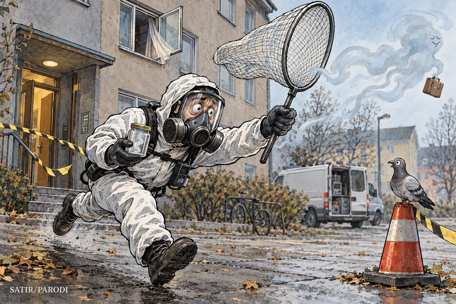 Satirillustration till artikeln: Efterlysning utfärdad för utsläppet som försvann