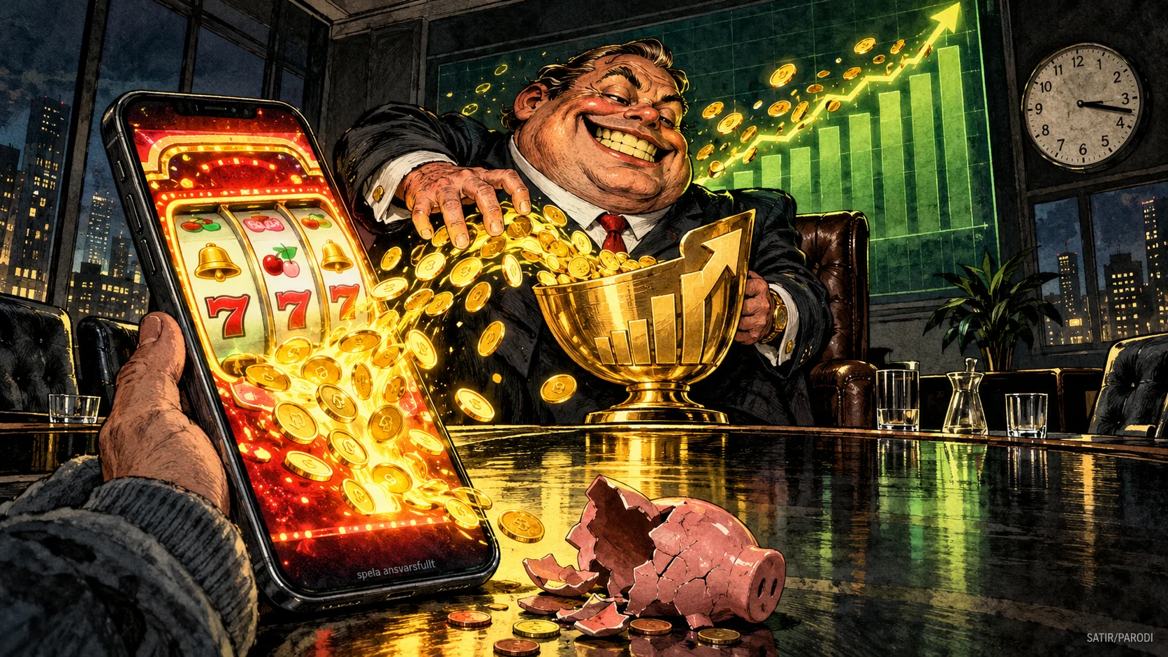 Satirillustration till artikeln: Framtidsyrke – onlinecasino-direktör