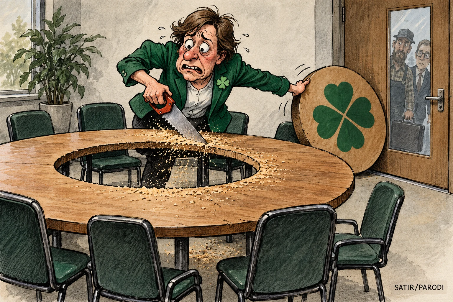 Satirillustration till artikeln: Centerpartiet ordnar möte utan den vanliga kretsen
