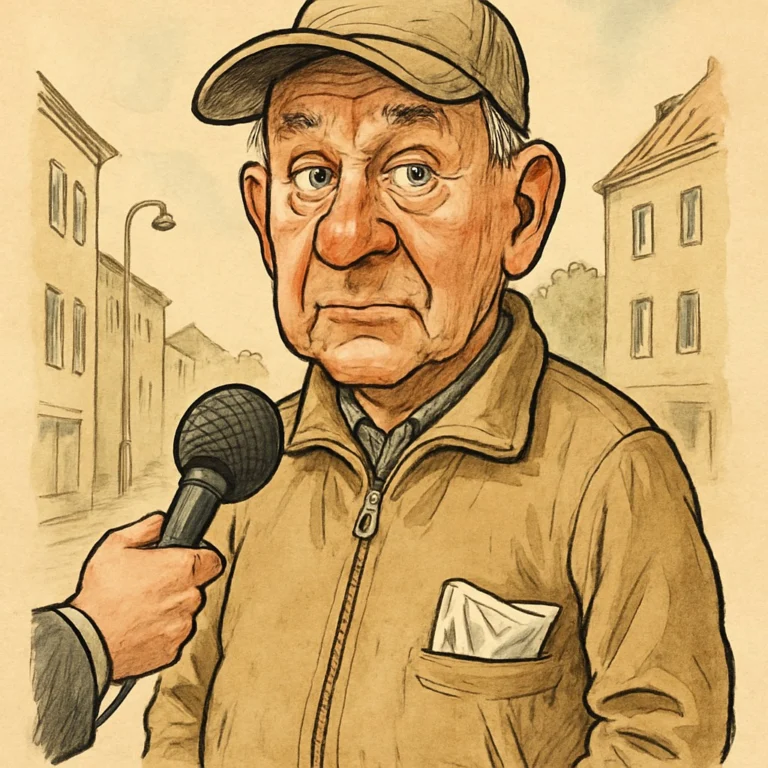 Karikatyr av den påhittade personen Mats Hjelm